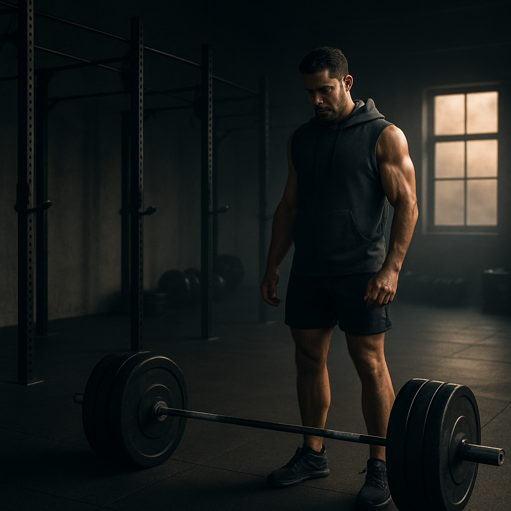 Sportiv care face antrenament de forta, ilustrand cum intermittent fasting si sala pot sustine masa musculara si performanta