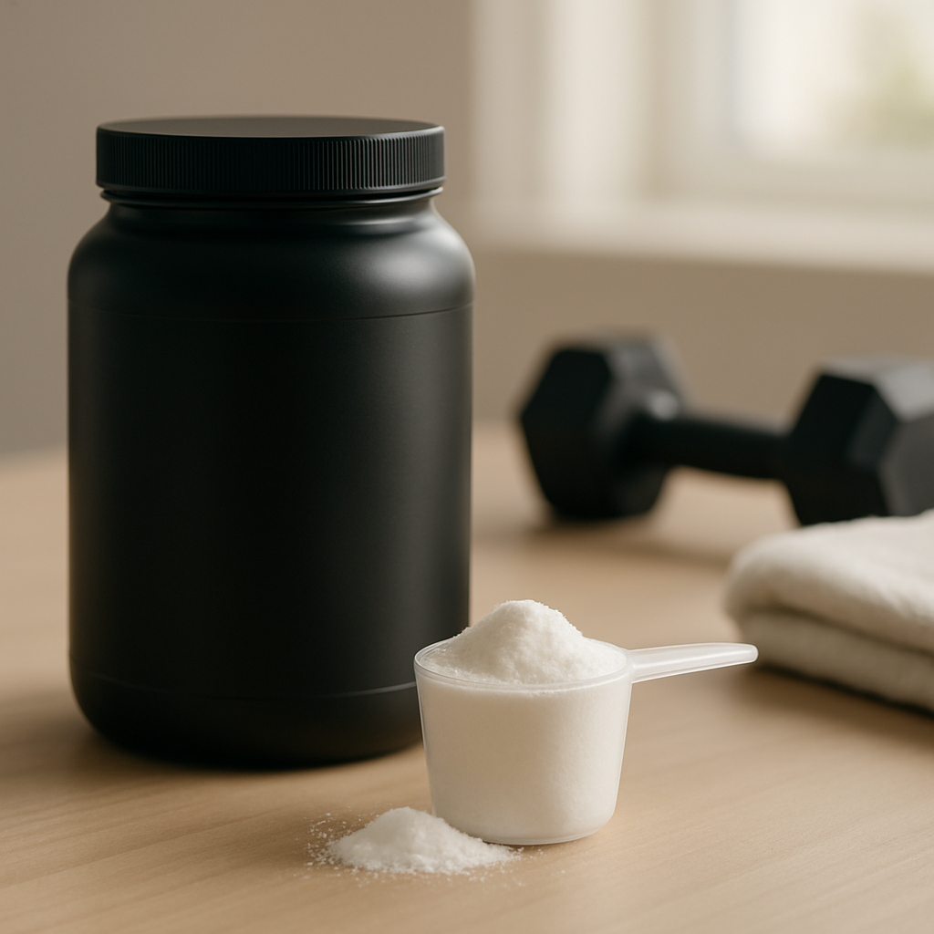 Femeie activă luând supliment de creatină pentru sănătate musculară