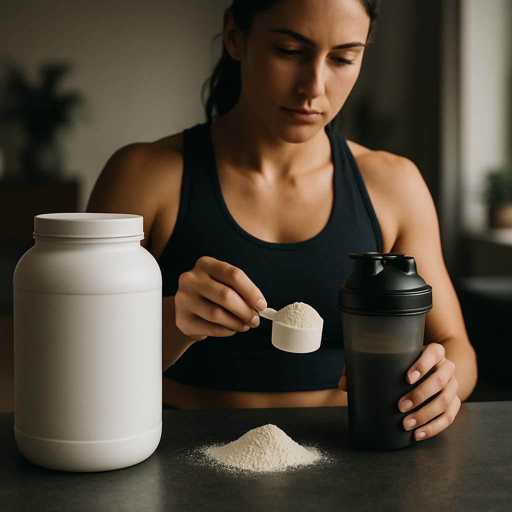 Femeie care consumă proteina dupa antrenament pentru recuperare musculara