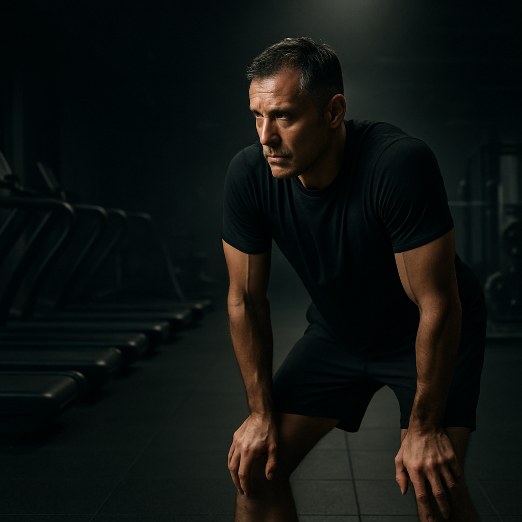 Vitamina B complex energie sport ilustrata printr-un sportiv obosit in recuperare dupa antrenament