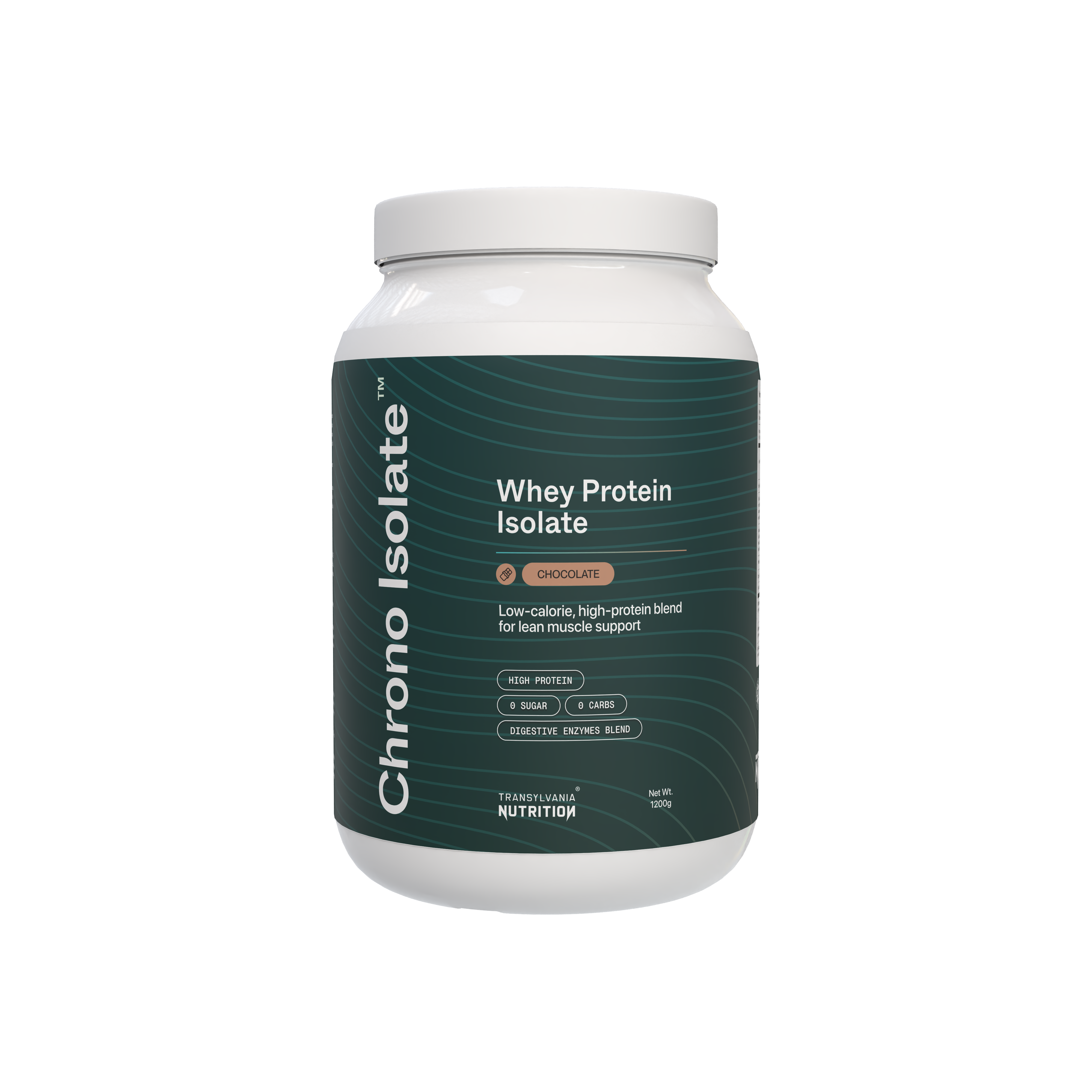 Chrono Isolate Protein whey isolate tub in Chocolate flavor from Transylvania Nutrition